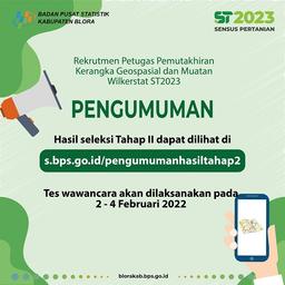 PENGUMUMAN HASIL SELEKSI TAHAP II REKRUTMEN PETUGAS PEMUTAKHIRAN KERANGKA GEOSPASIAL DAN MUATAN WILK