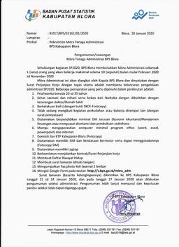 Rekrutmen Mitra Tenaga Administrasi BPS Kabupaten Blora